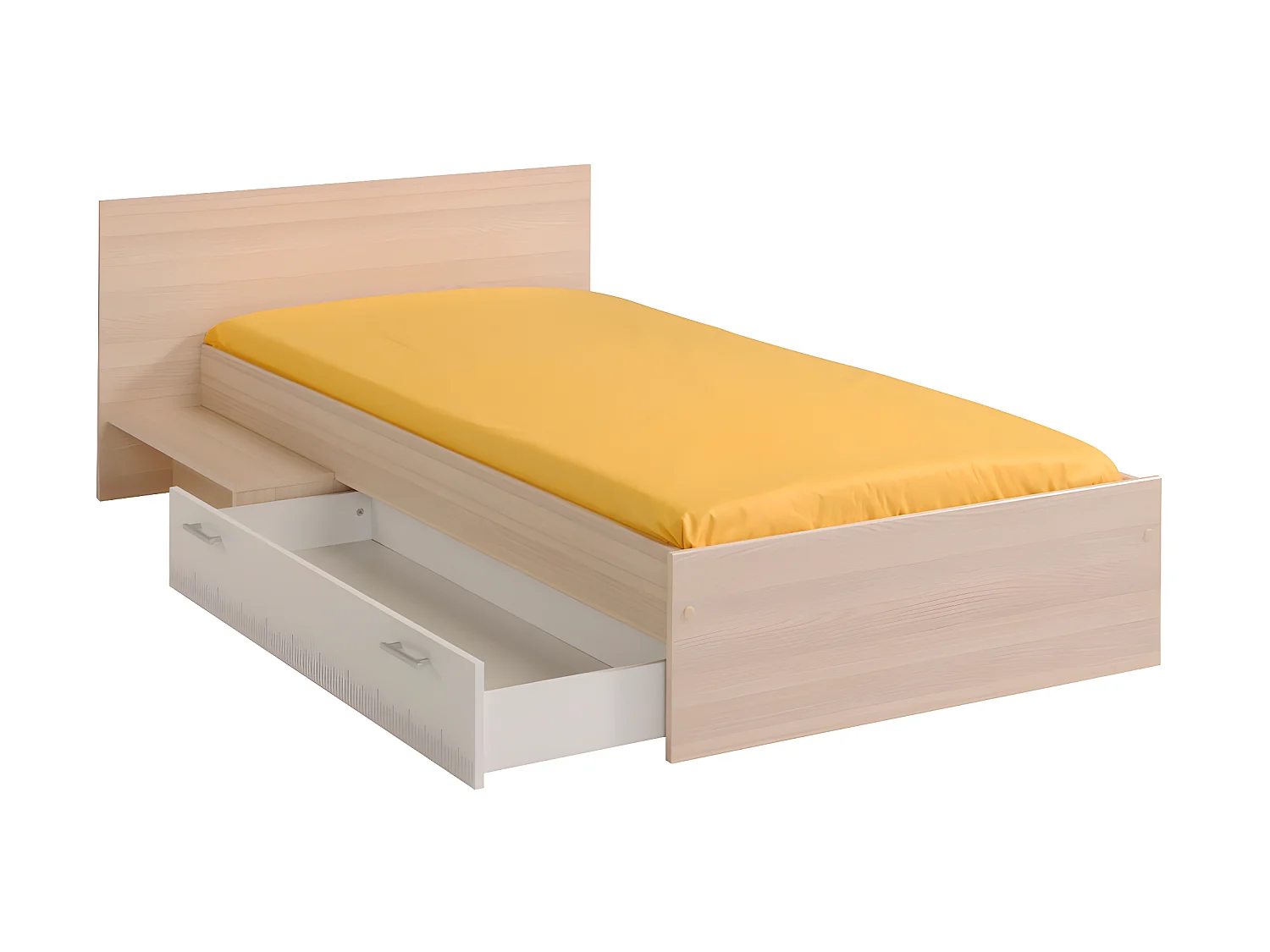 Cama infantil 90 x 190 con 1 cajón - Color: natural y blanco + Somier - IPLIA