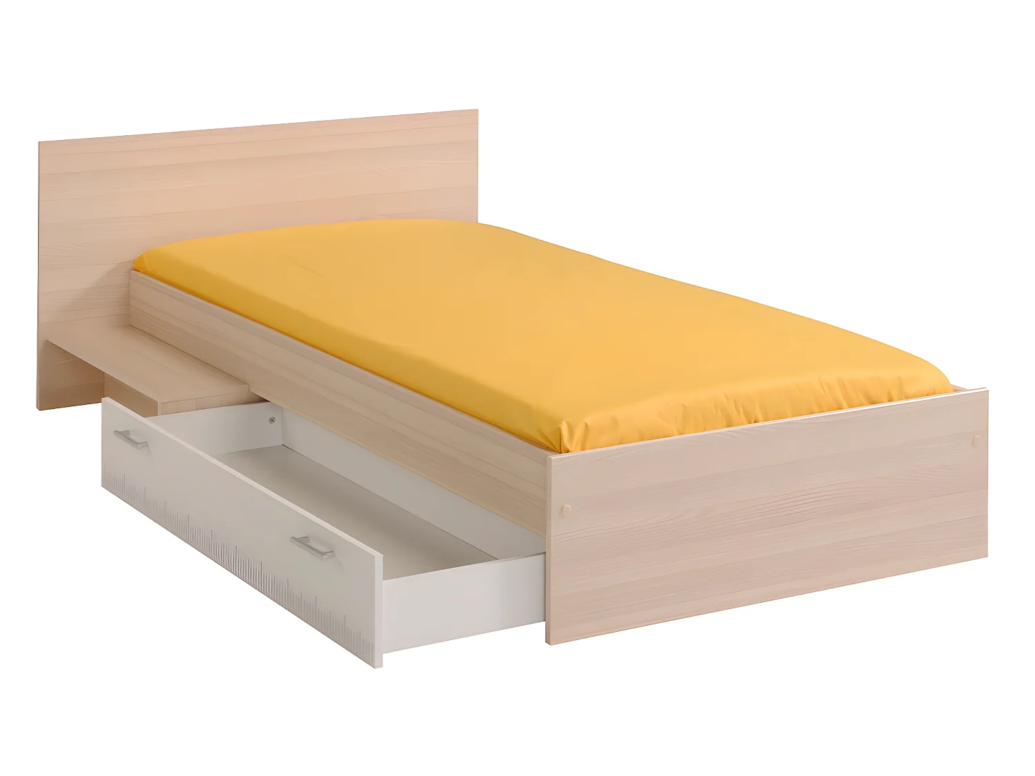 Barnsäng 90 x 190 cm med 1 utdragbar låda - Färg: Natur och vit + Ribbotten - IPLIA