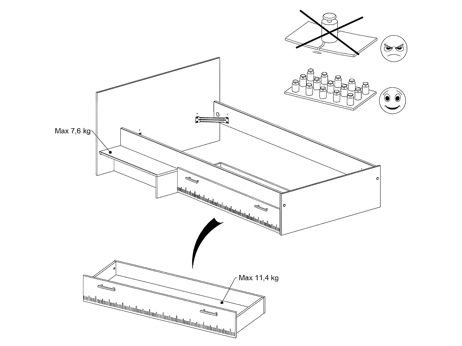 Barnsäng 90 x 190 cm med 1 utdragbar låda - Färg: Natur och vit + Ribbotten - IPLIA