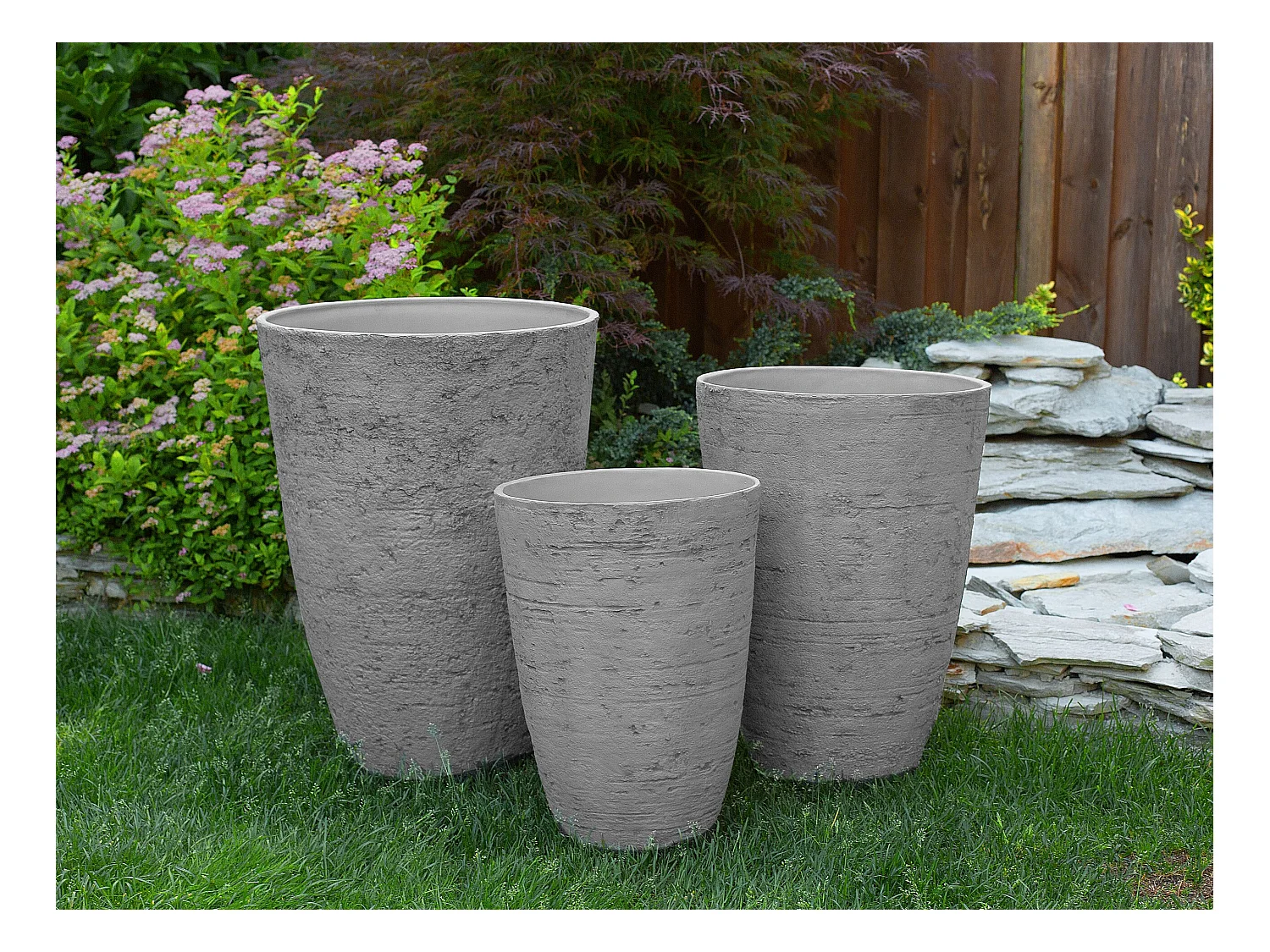 Blumentopf 2er Set Steingemisch / Glasfaser grau 51x51x71 cm rund Modern Camia