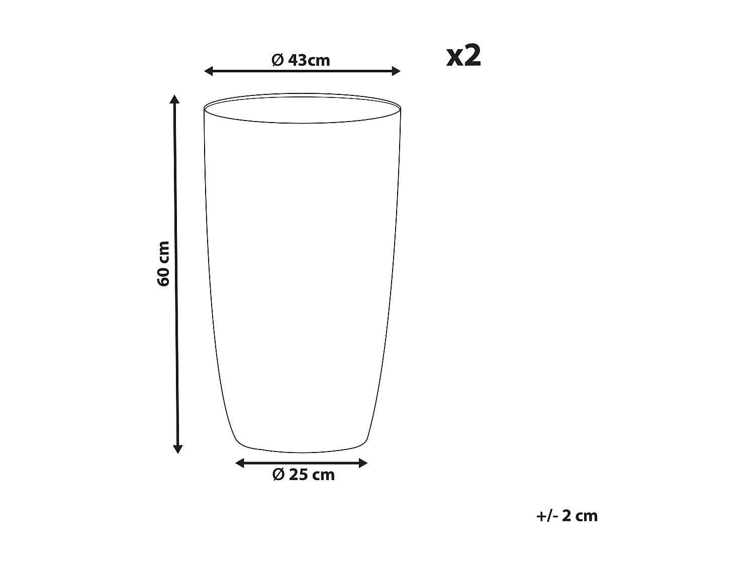 Lot de 2 pots de fleurs CAMIA 43 cm Gris