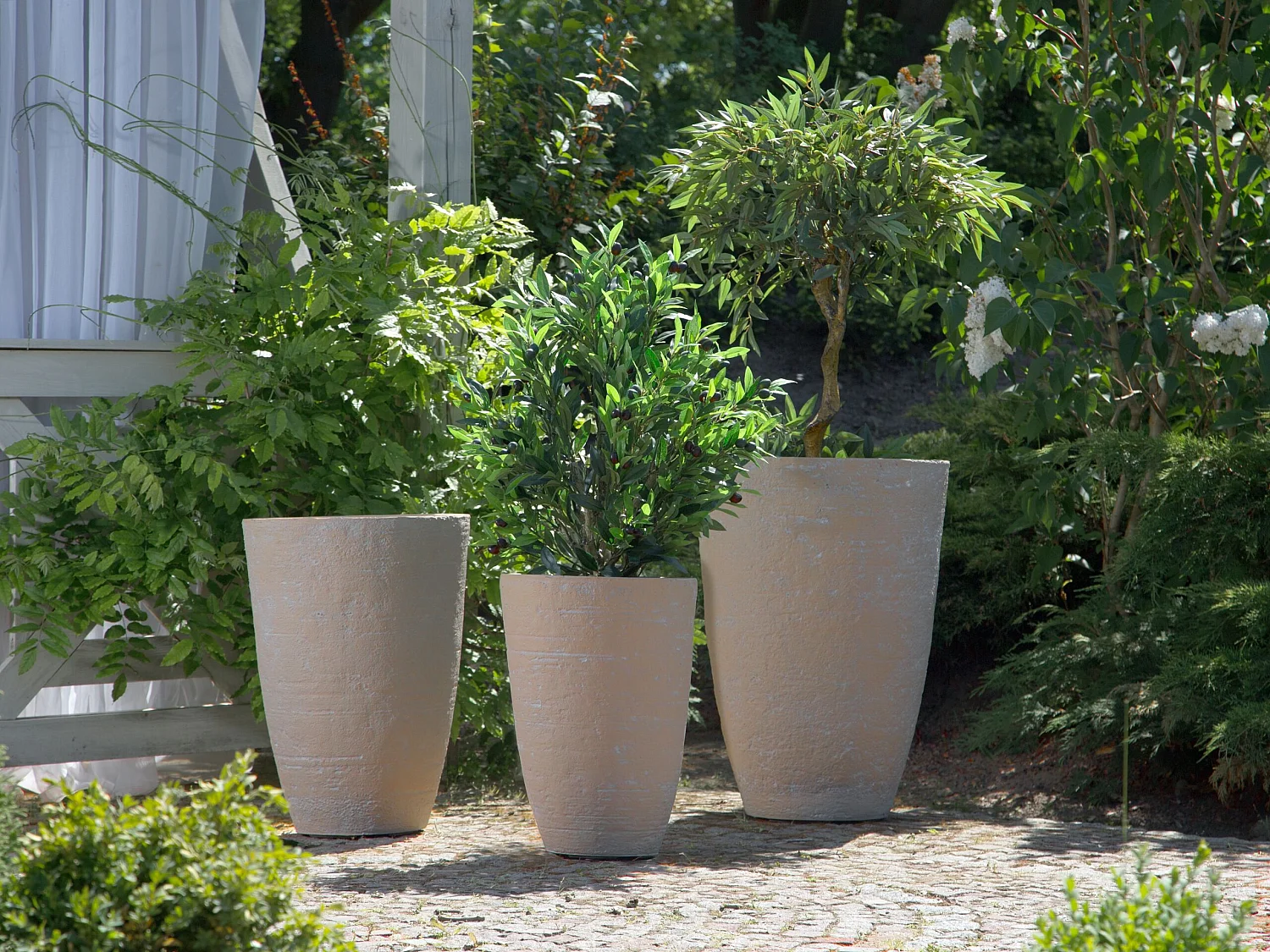 Set van 2 bloempotten CAMIA Steen 43 cm Beige