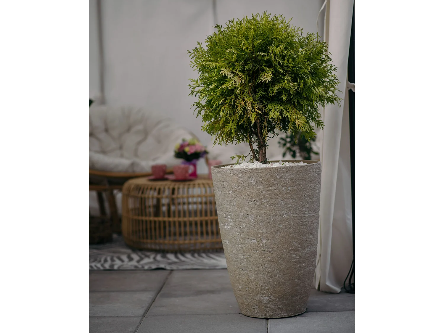 Lot de 2 pots de fleurs CAMIA Pierre 43 cm Beige