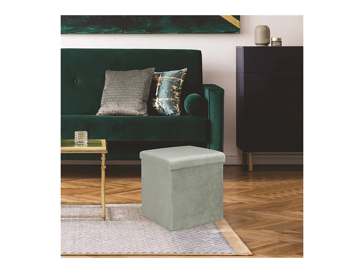 ALESSIA - Pouf Coffre Carré Velours Côtelé Gris