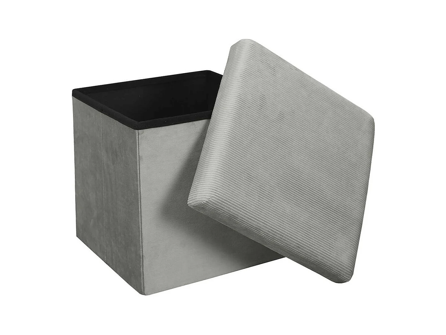 ALESSIA - Pouf Coffre Carré Velours Côtelé Gris