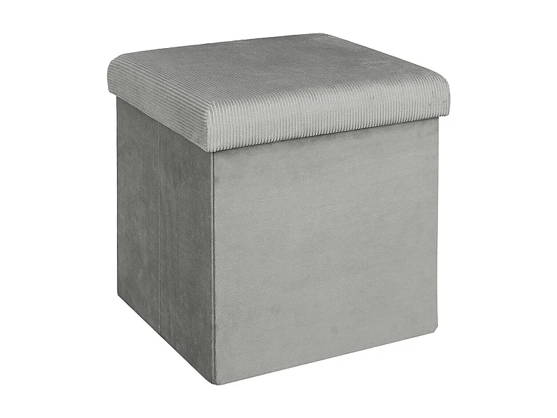 ALESSIA - Pouf Coffre Carré Velours Côtelé Gris