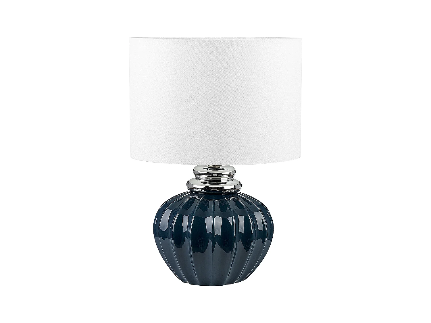 Klassische Tischlampe Keramik blau mit Schirm Poly-Baumwolle weiß 45 cm Neris