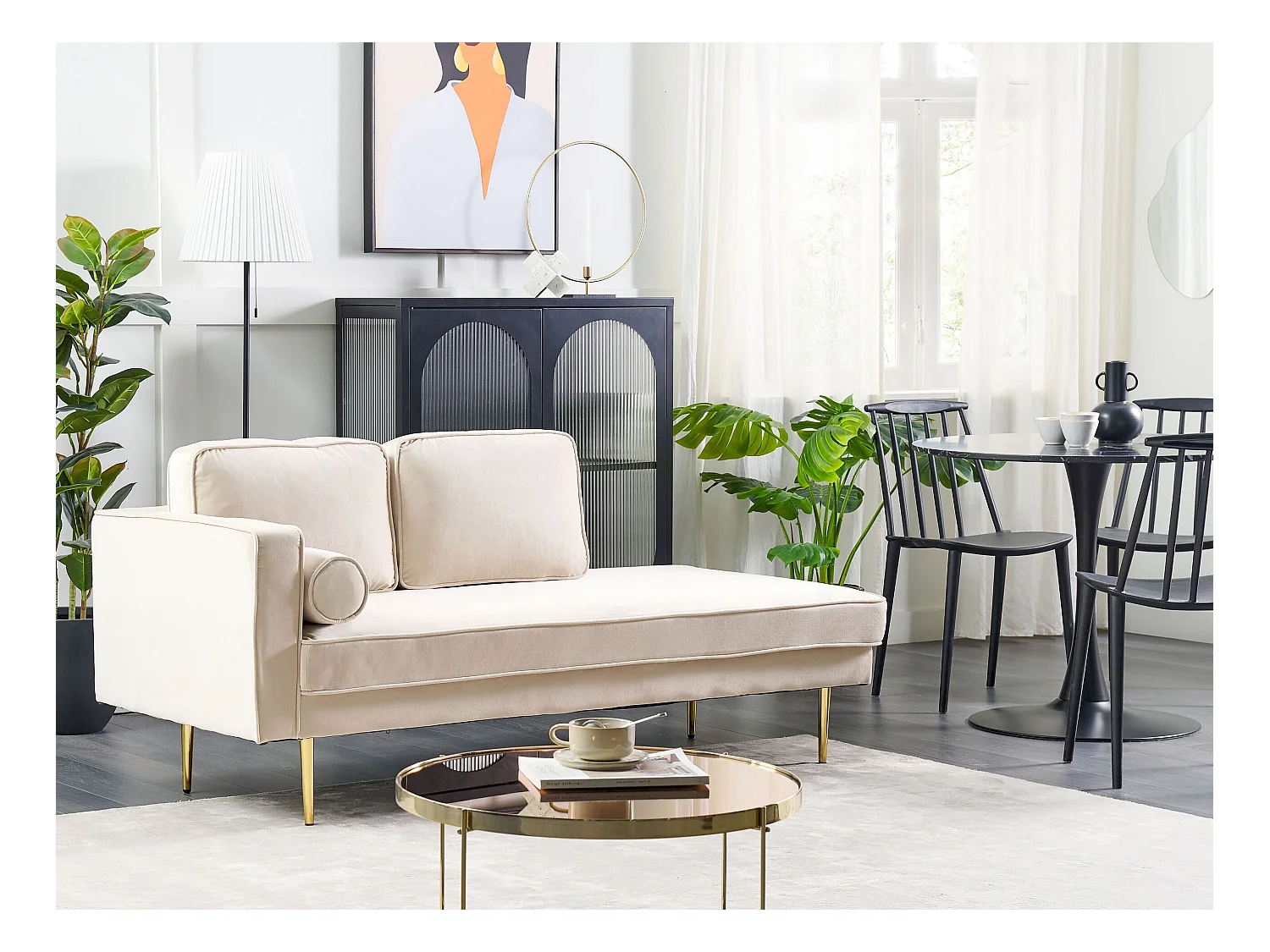 Linkszijdige chaise longue MIRAMAS Fluweel Beige