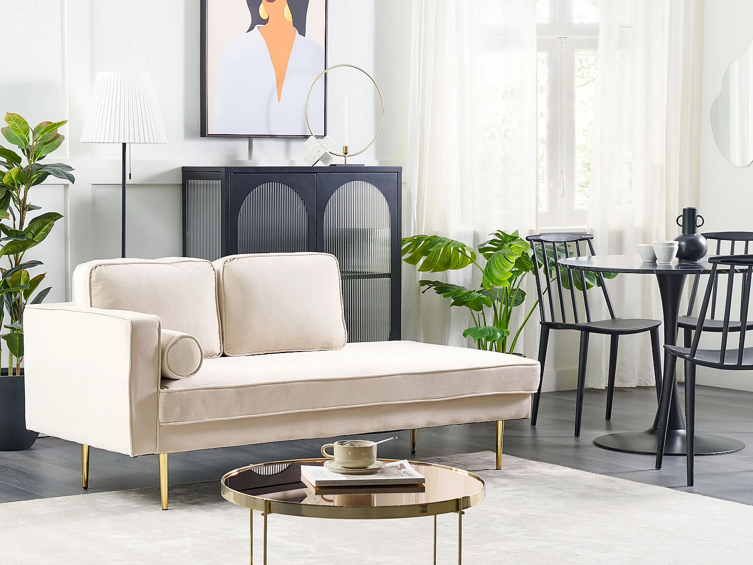 Linkszijdige chaise longue MIRAMAS Fluweel Beige