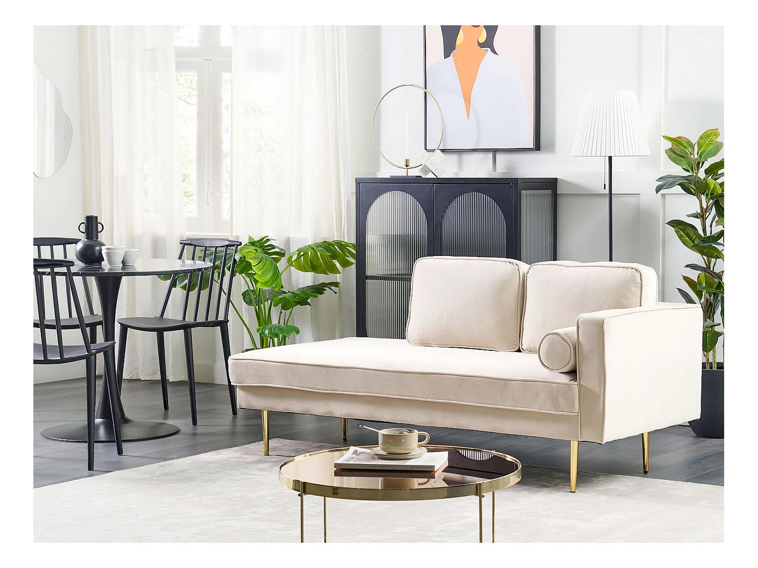 Chaise longue côté droit MIRAMAS Velours Beige