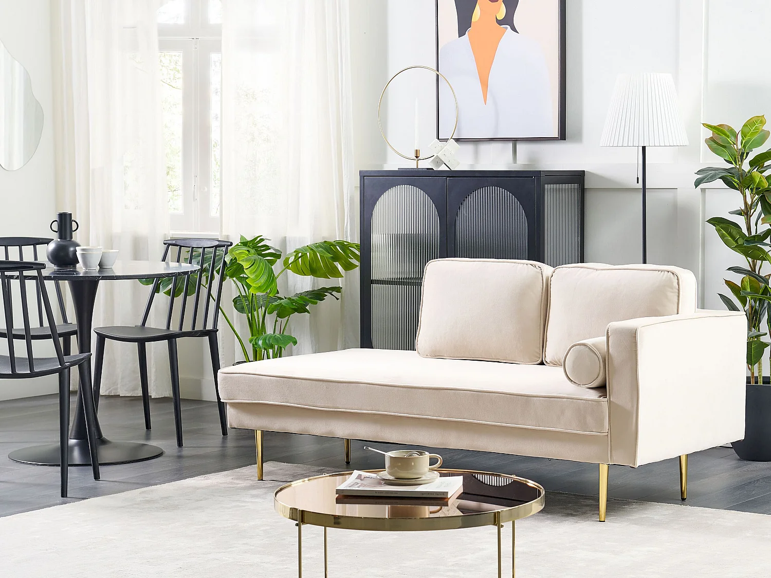 Rechtszijdige chaise longue MIRAMAS Fluweel Beige