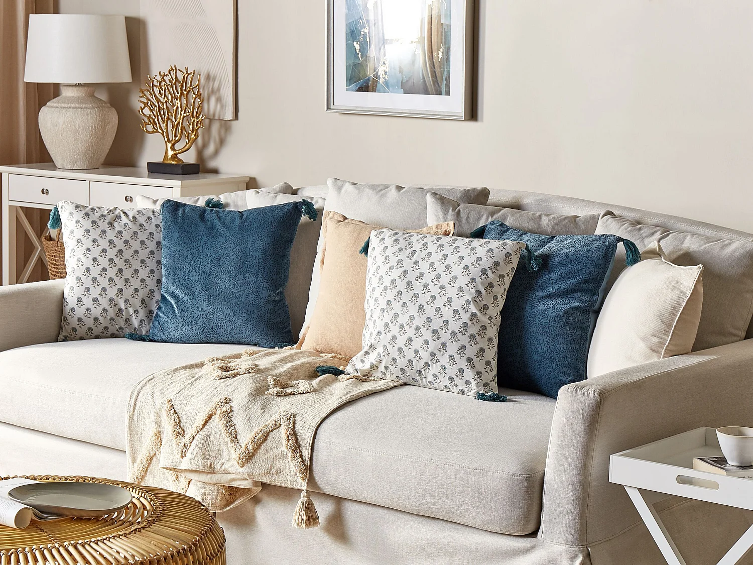 Coussin CORNUS Coton 45 x 45 cm Bleu Motif floral