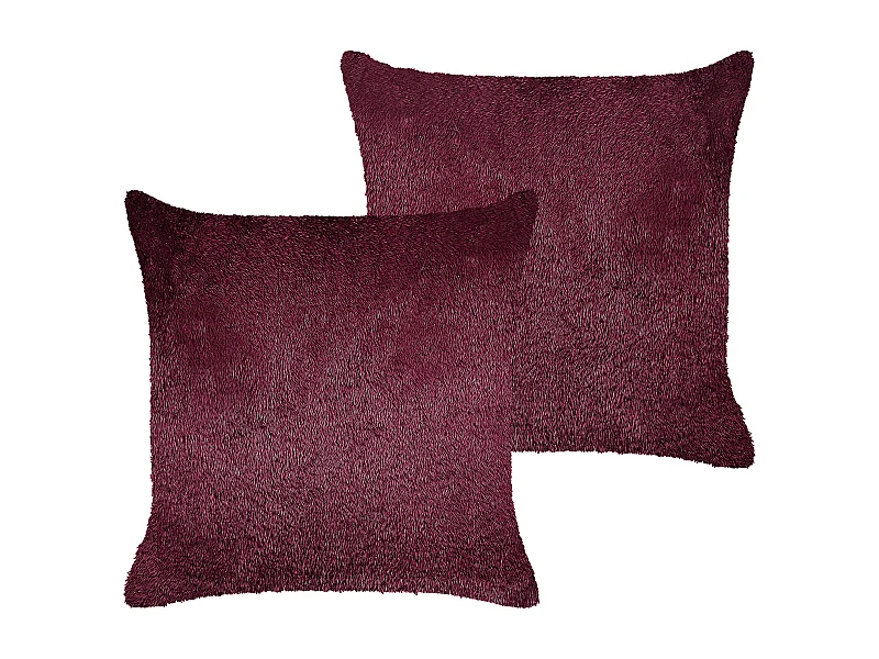 Lot de 2 coussins décoratifs PILEA Fourrure synthétique 45 x 45 cm Rouge Bordeaux Unicolore