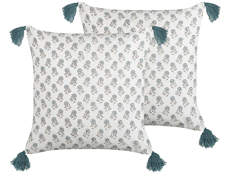 Lot de 2 coussins décoratifs CORNUS Coton 45 x 45 cm Bleu Motif floral