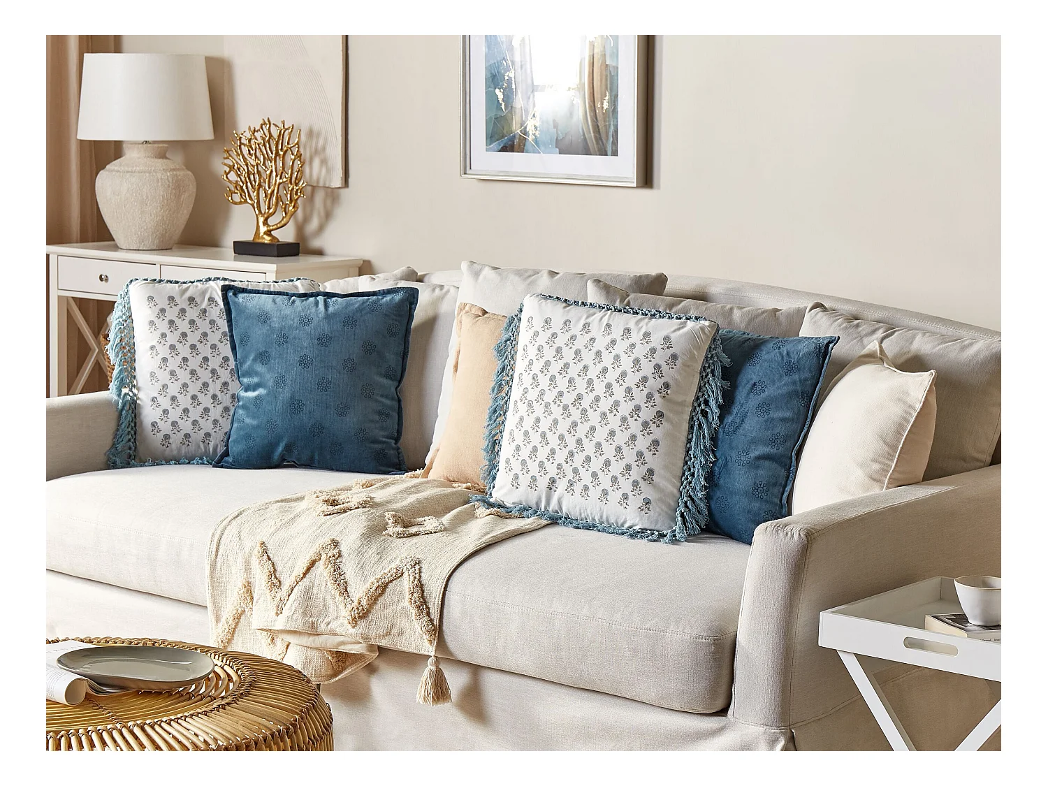 Dekokissen 2er Set PALLIDA Baumwolle 45 x 45 cm Blau Blumenmuster