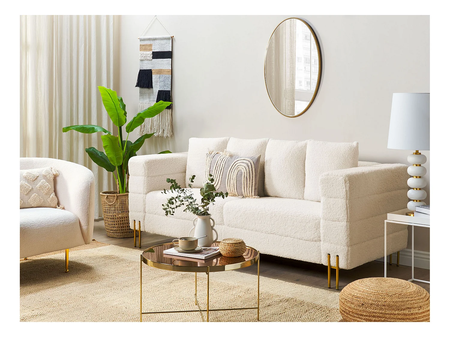 Canapé 3 places GRANNA Bouclé Blanc