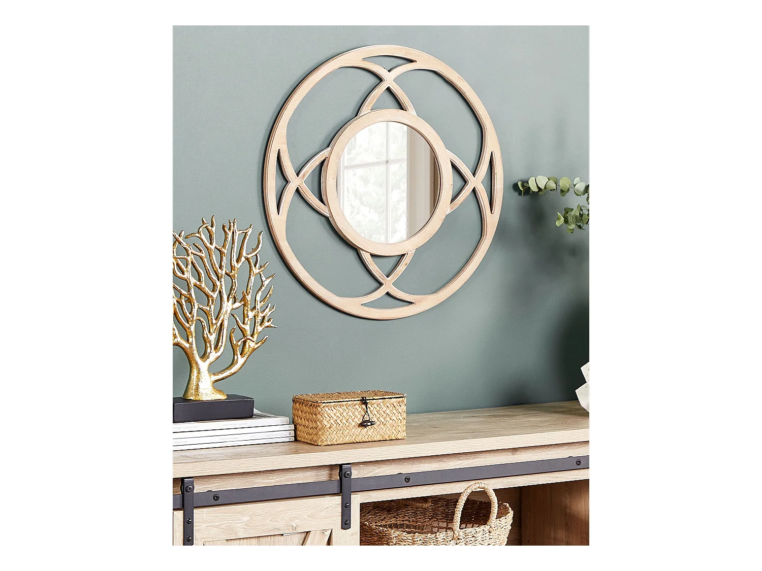 Wandspiegel heller Holzfarbton rund ø 60 cm handgefertigt Modern Iztapalapa