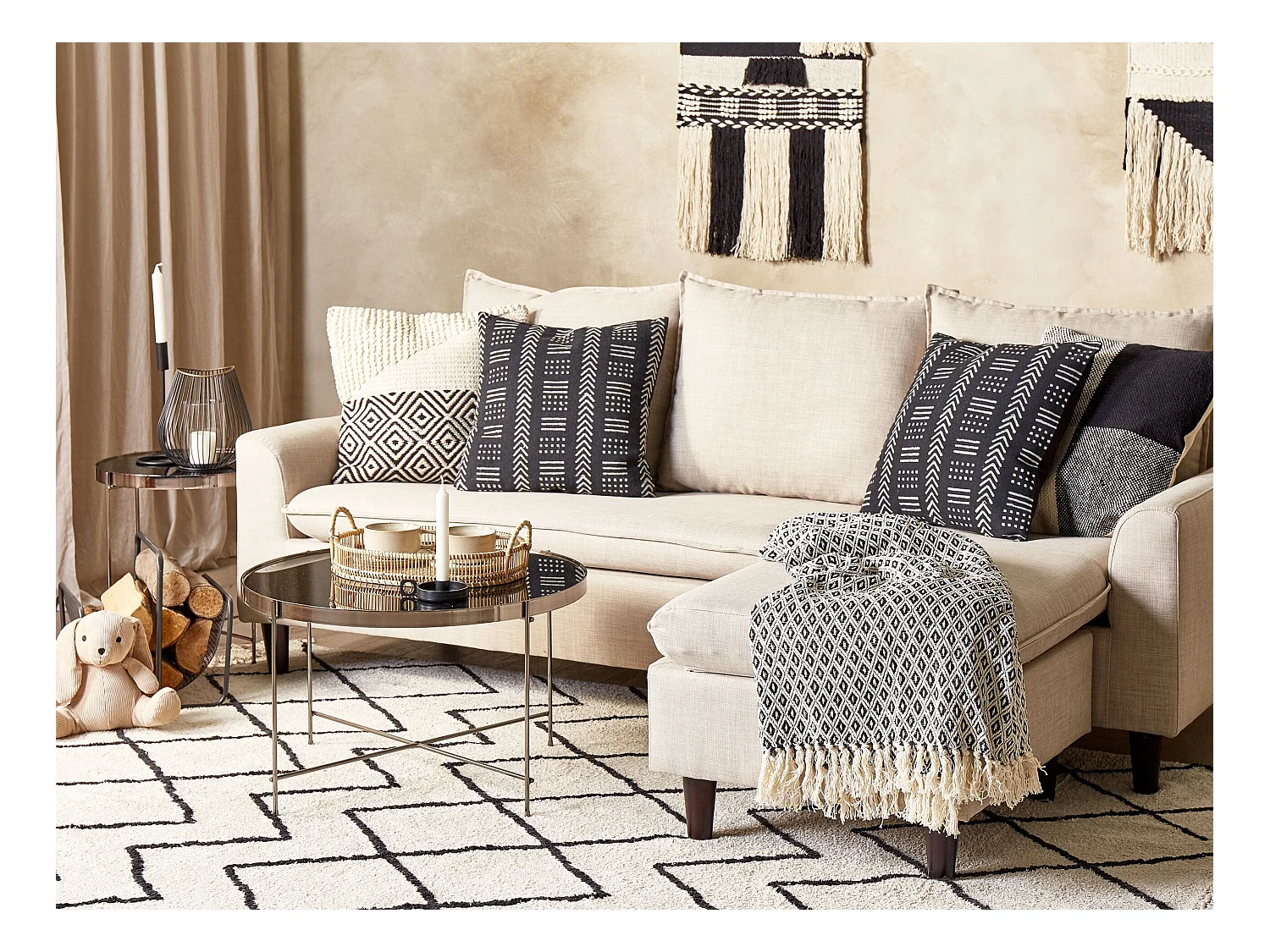 Lot de 2 coussins décoratifs BENZOIN Coton 45 x 45 cm Noir Motif géométrique