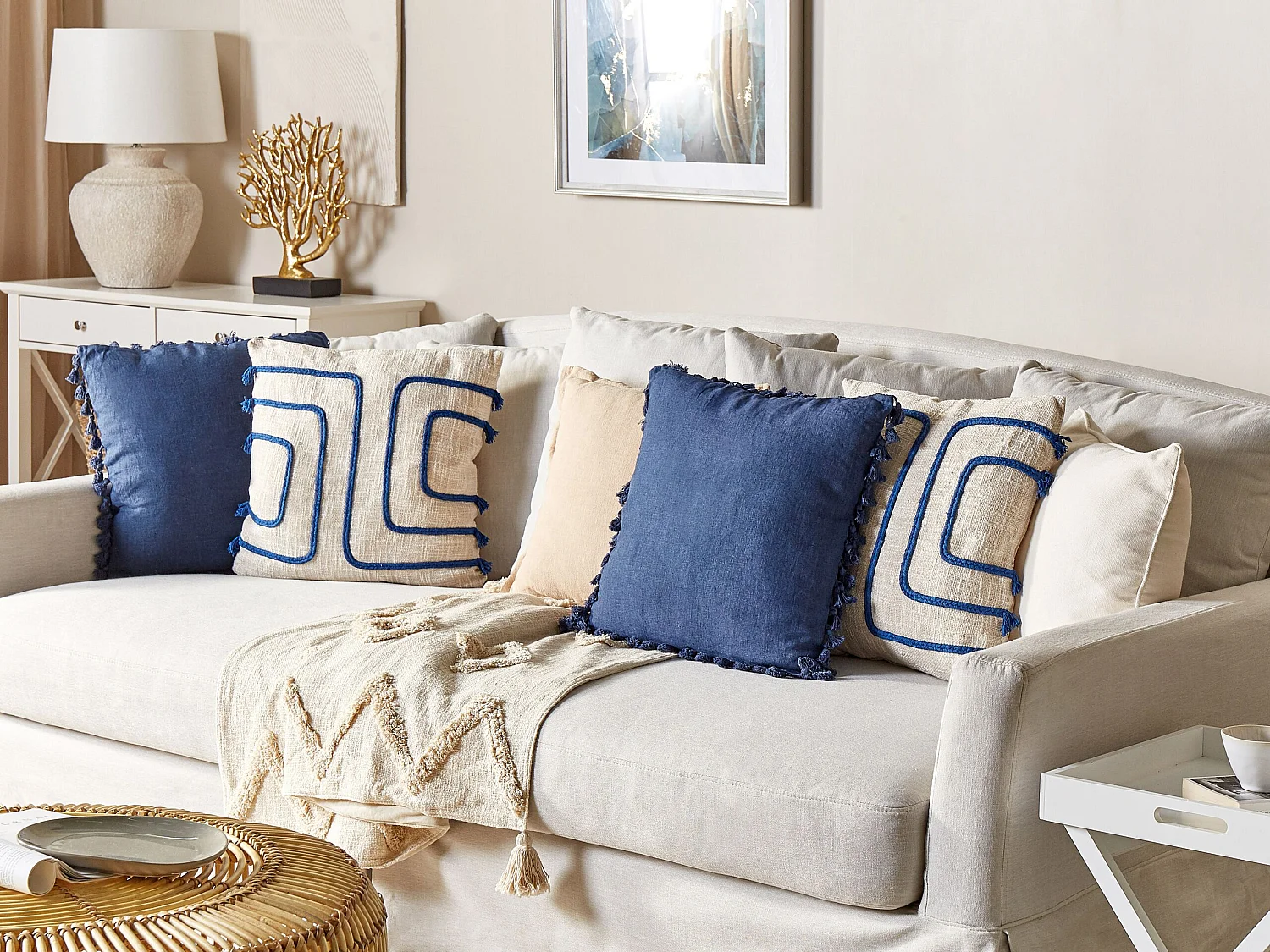 Coussin PLEIONE Coton 45 x 45 cm Bleu marine Motif abstrait