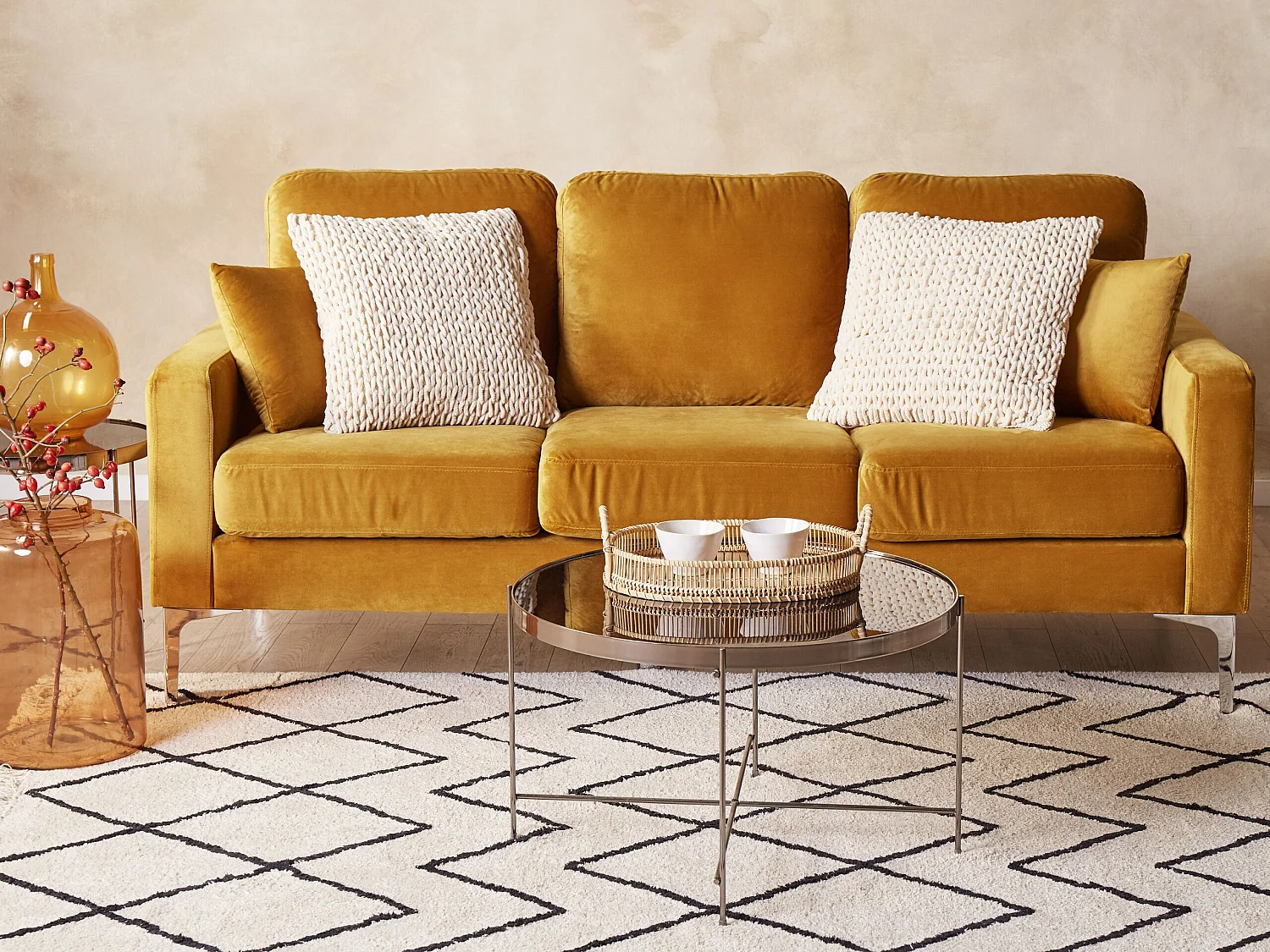 Dekokissen 2er Set mit Füllung Baumwolle beige 45 x 45 cm Modern Oxalis