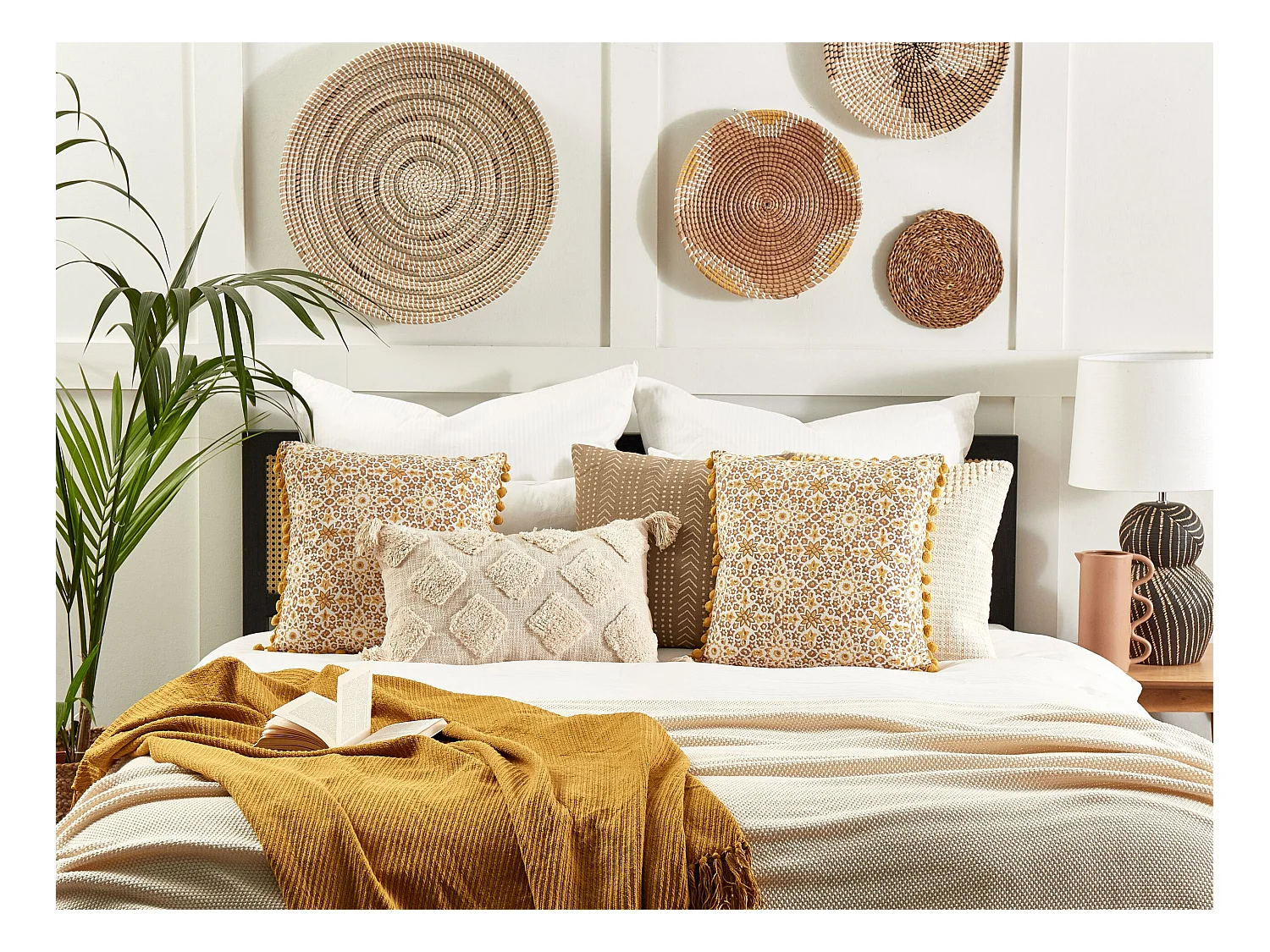 Conjunto de 2 almofadas decorativas LYCROIS Algodão 45 x 45 cm Amarelo Padrão floral