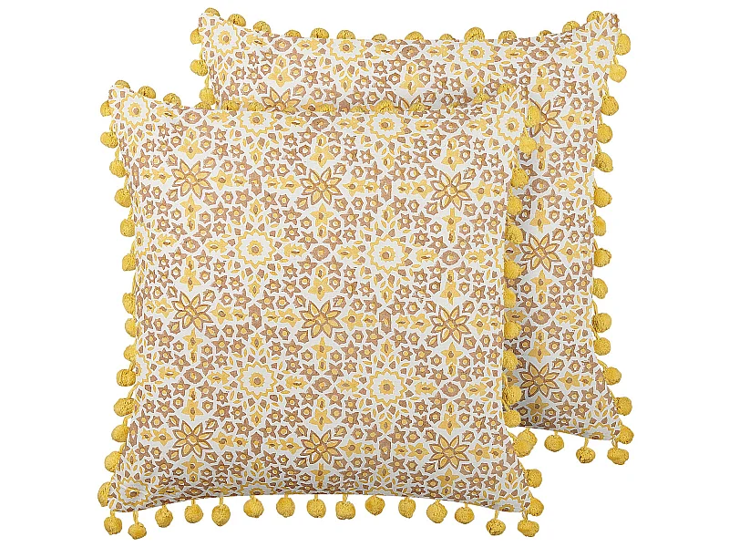 Dekokissen 2er Set mit Füllung Muster Quasten Baumwolle gelb 45 x 45 cm Lycrois