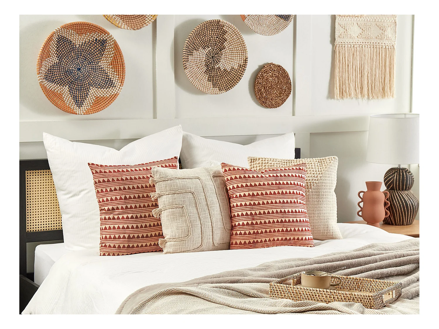 Set van 2 decoratieve kussens DEGLUPTA Katoen 45 x 45 cm Rood Chevron patroon