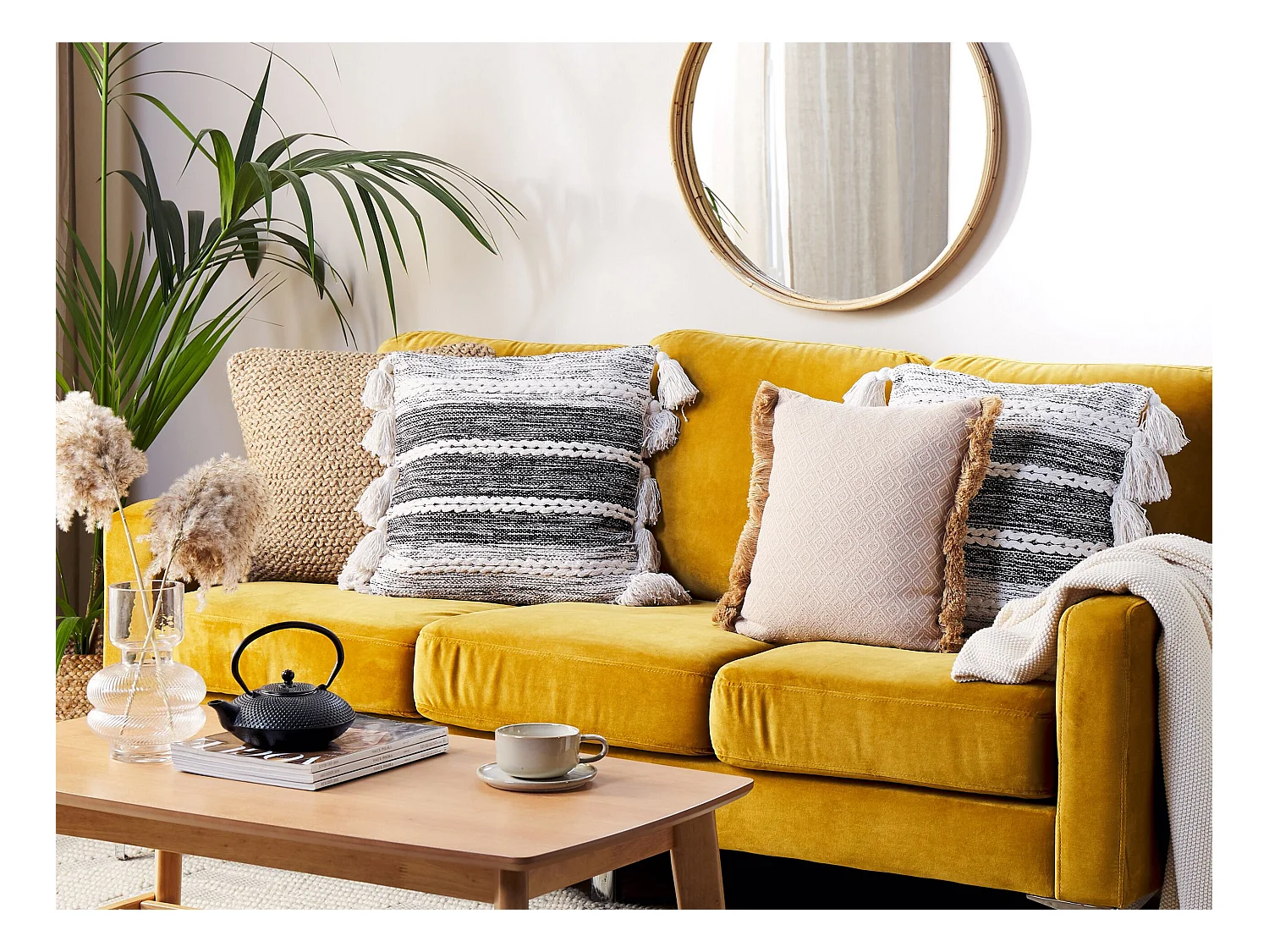 Dekokissen mit Füllung Quasten Baumwolle schwarz / weiß 45 x 45 cm Modern Rochea