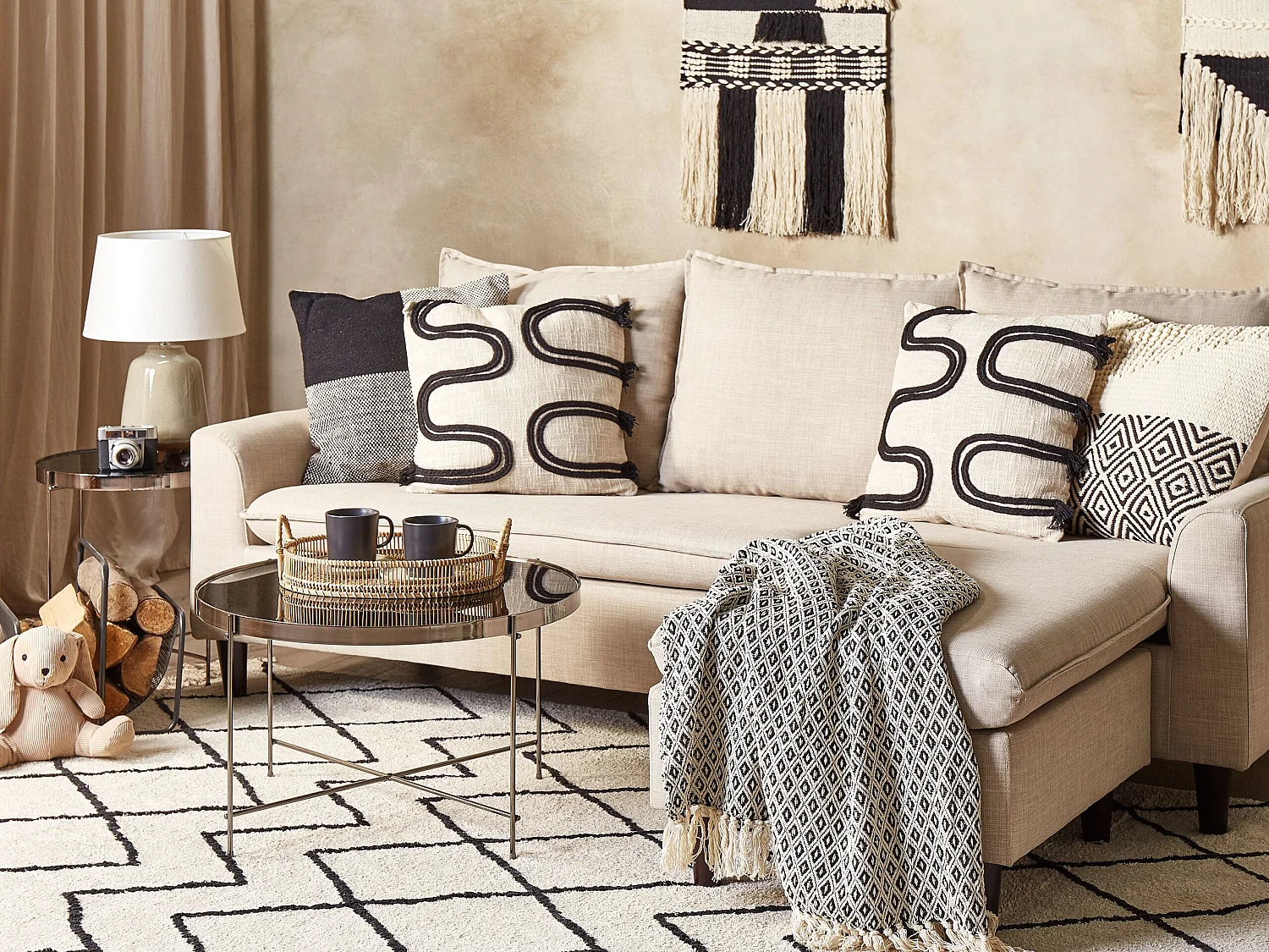 Coussin FUCHSIA Coton 45 x 45 cm Beige clair Motif géométrique