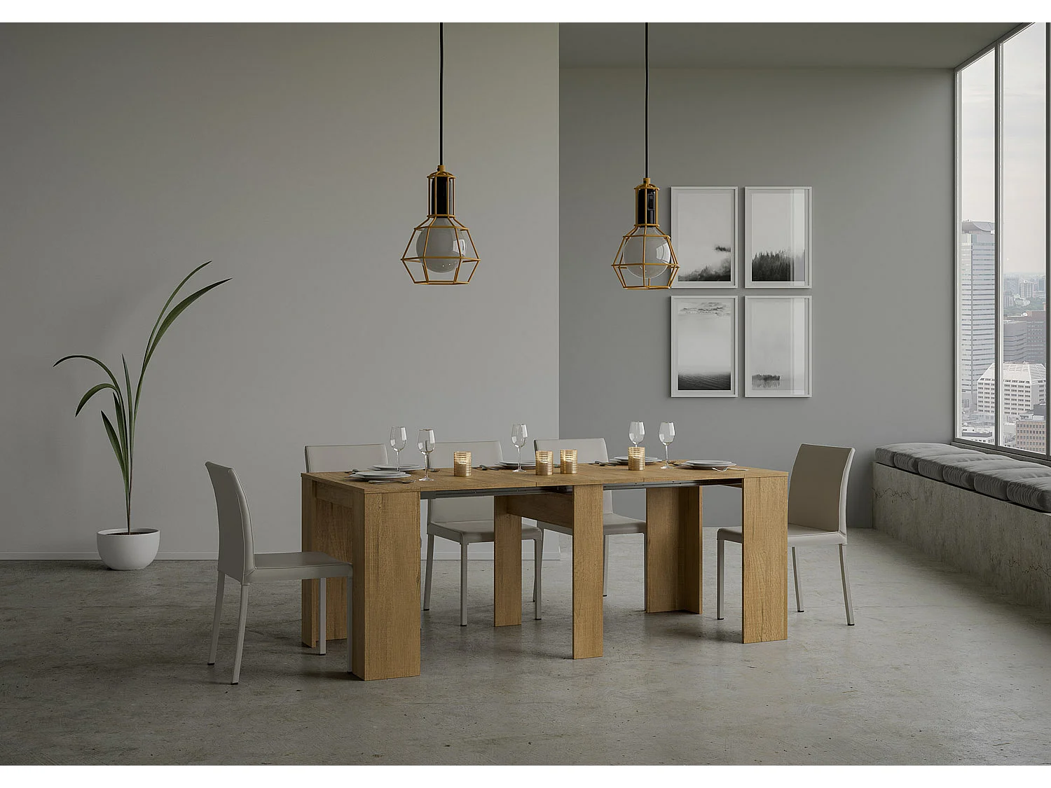 Mesa consola extensível 90x48/204 cm Basic Small Carvalho Natural