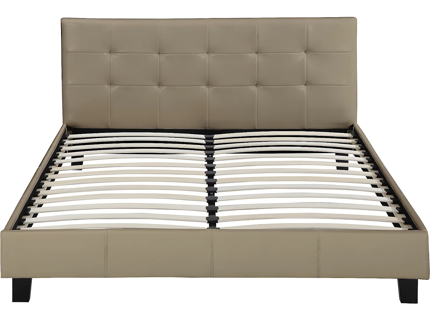 Cama "Julia" em PVC brilhante com cabeceira estofada - 160 x 200 cm - Taupe