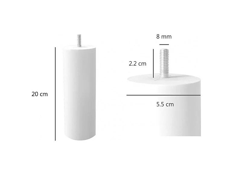 Lot de 4 pieds de meuble blanc 20x6 rond bois de hêtre - PIEDS DE LIT