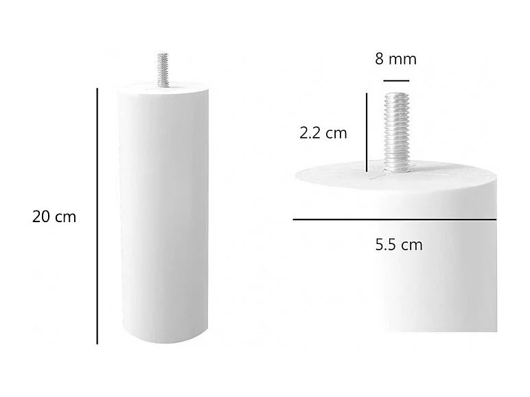 Lot de 4 pieds de meuble blanc 20x6 rond bois de hêtre - PIEDS DE LIT