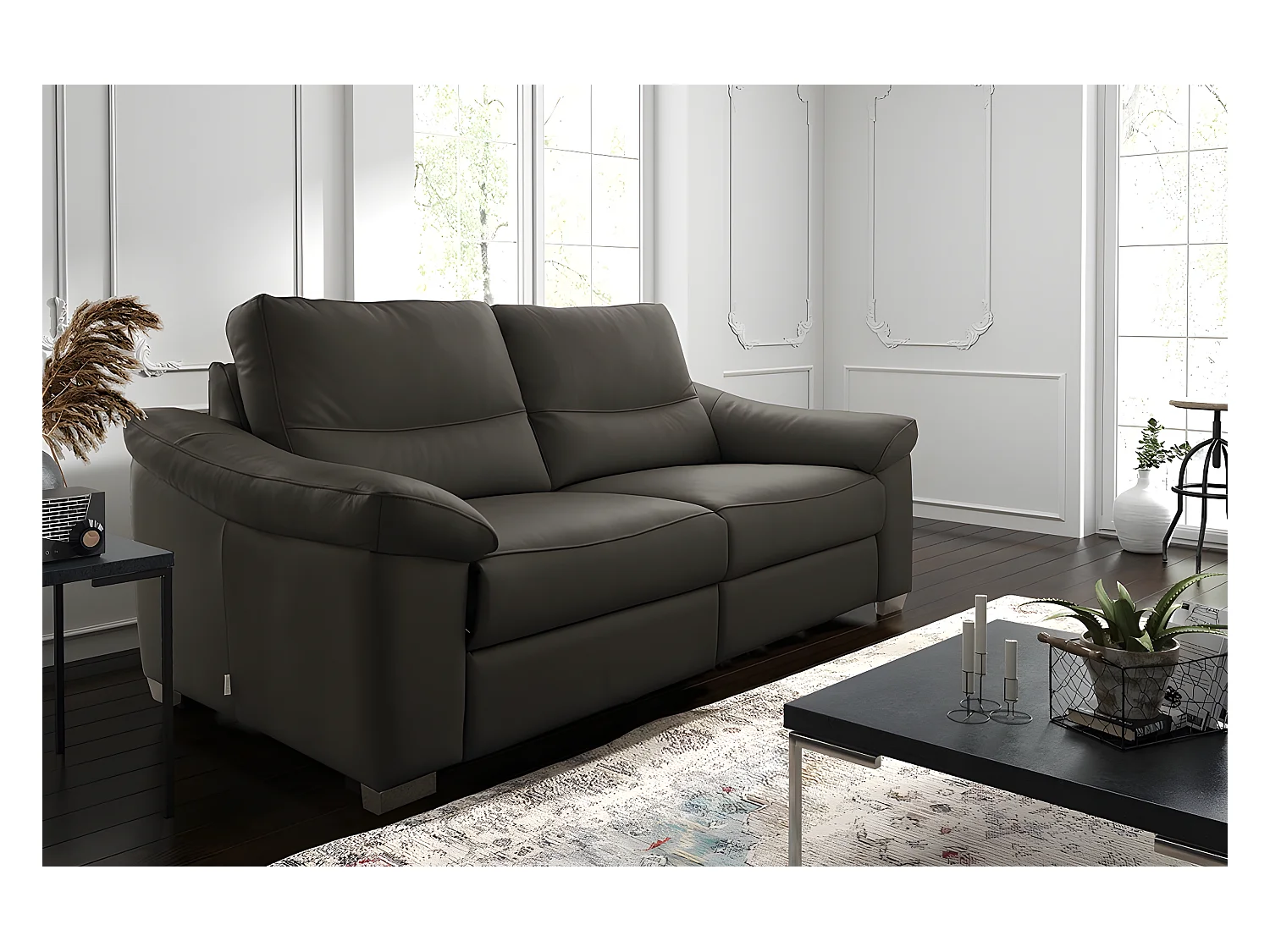 Canapé 3 places en 100% tout cuir épais italien vachette HAMBOURG, couleur chocolat