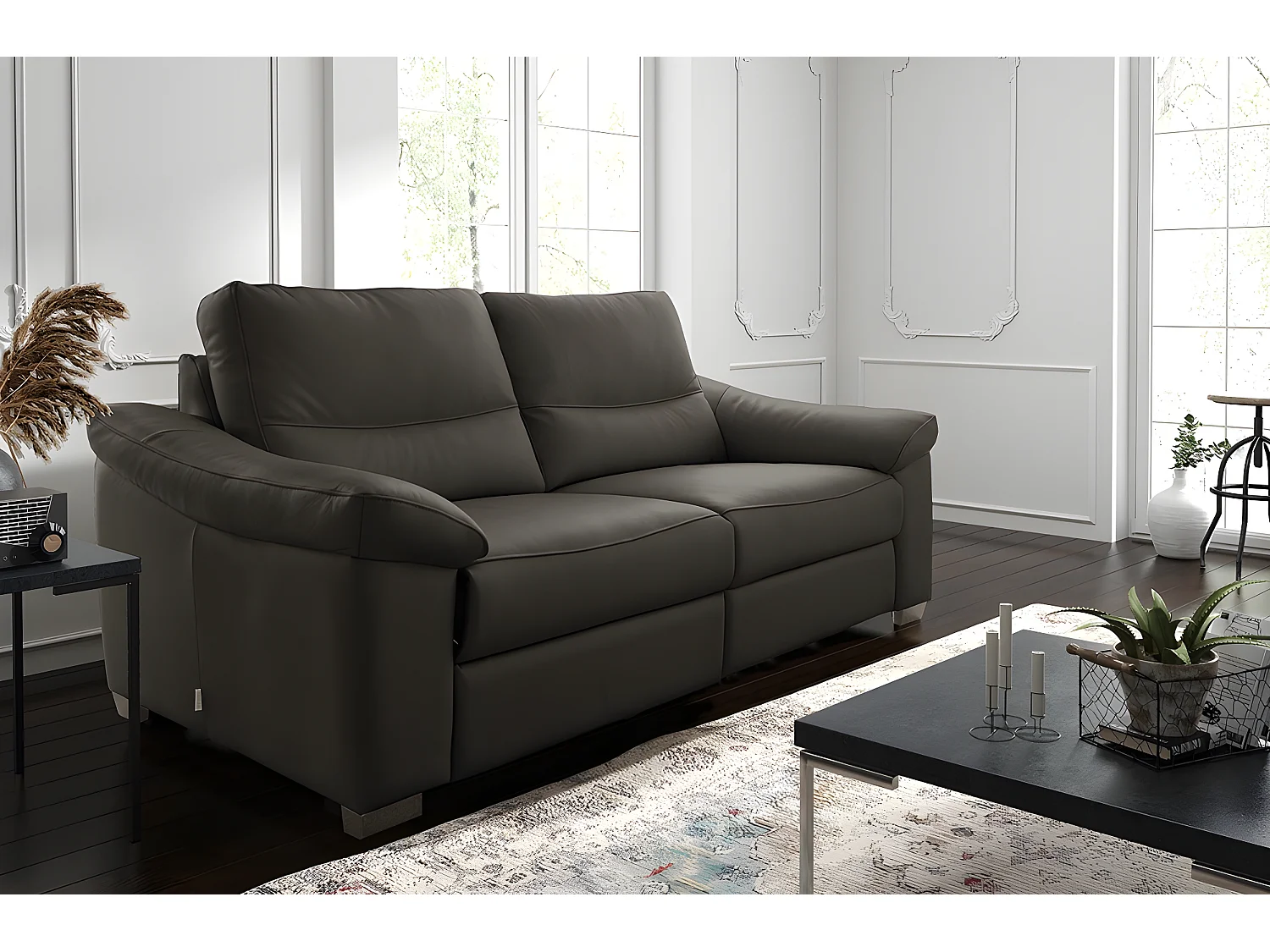 Canapé 3 places en 100% tout cuir épais italien vachette HAMBOURG, couleur chocolat