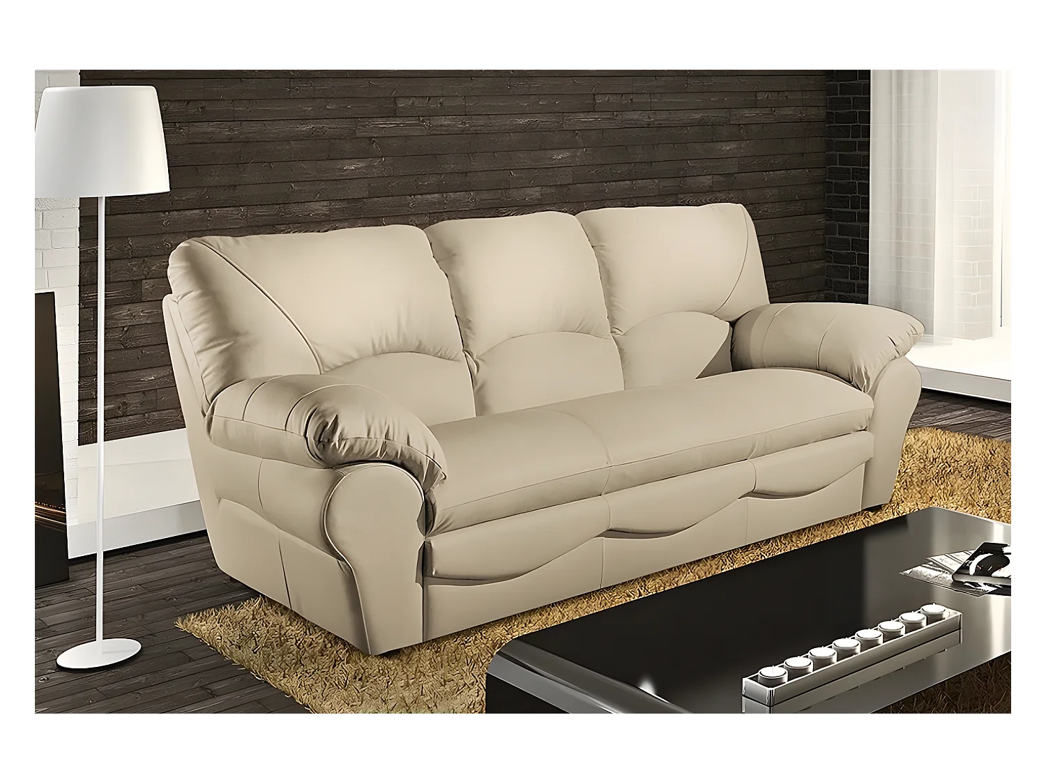 Canapé 3 places en 100% tout cuir italien vachette OSATIS, couleur beige