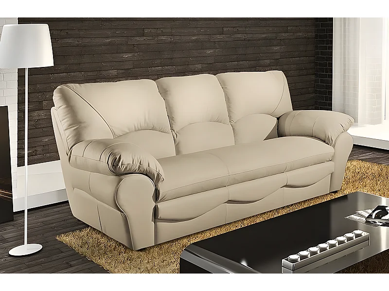 Canapé 3 places en 100% tout cuir italien vachette OSATIS, couleur beige