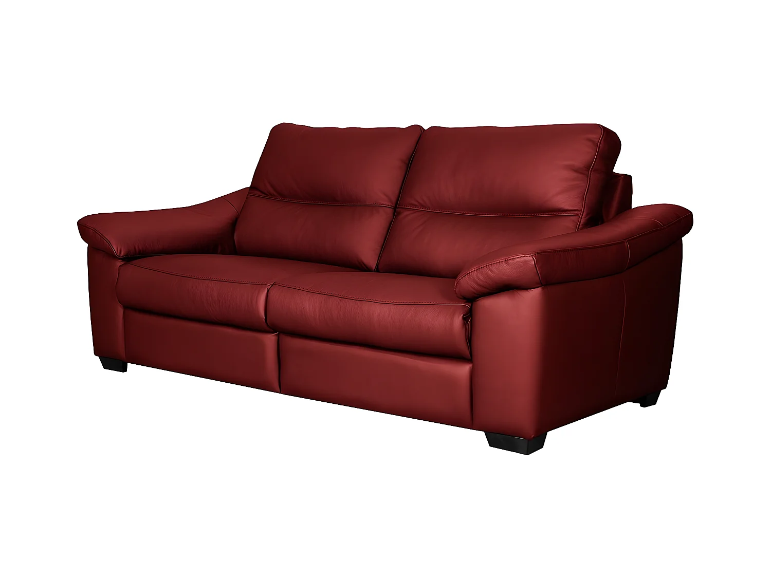 Canapé 3 places en 100% tout cuir épais italien vachette HAMBOURG, couleur rouge foncé