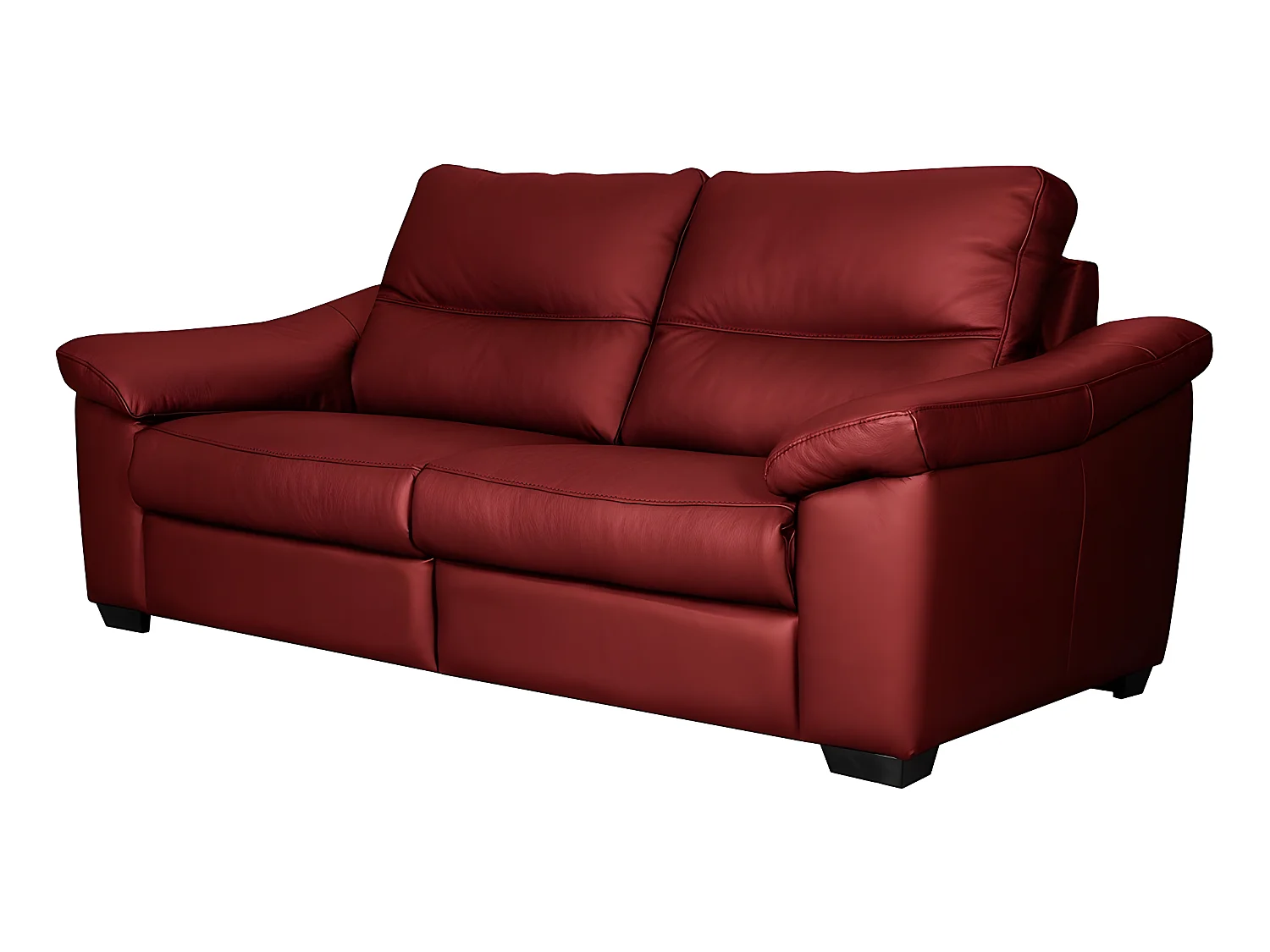 Canapé 2 places en 100% tout cuir épais italien vachette HAMBOURG, couleur rouge foncé