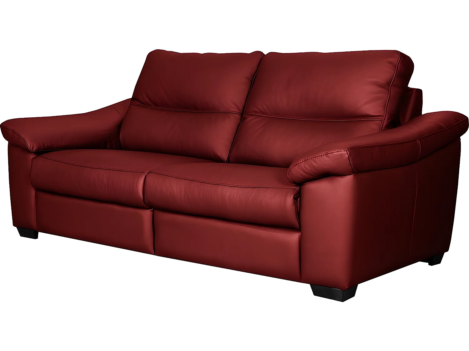 Canapé 2 places en 100% tout cuir épais italien vachette HAMBOURG, couleur rouge foncé