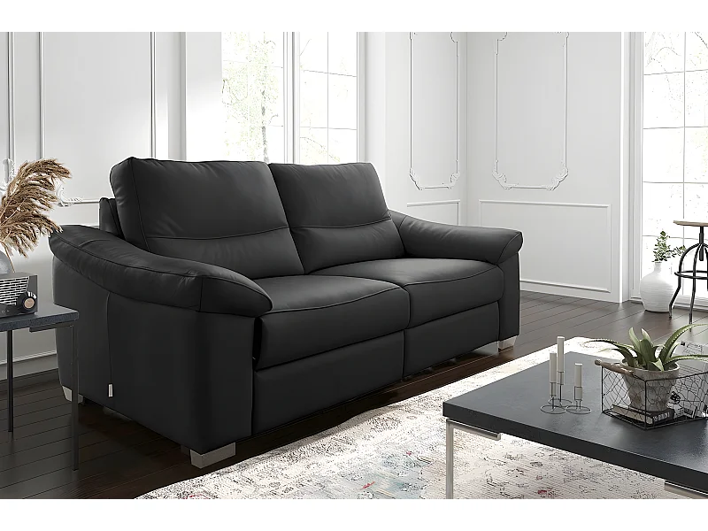 Canapé 3 places en 100% tout cuir épais italien vachette HAMBOURG, couleur noir