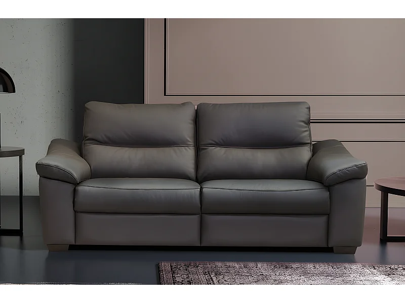 Canapé 3 places en 100% tout cuir épais italien vachette HAMBOURG, couleur anthracite