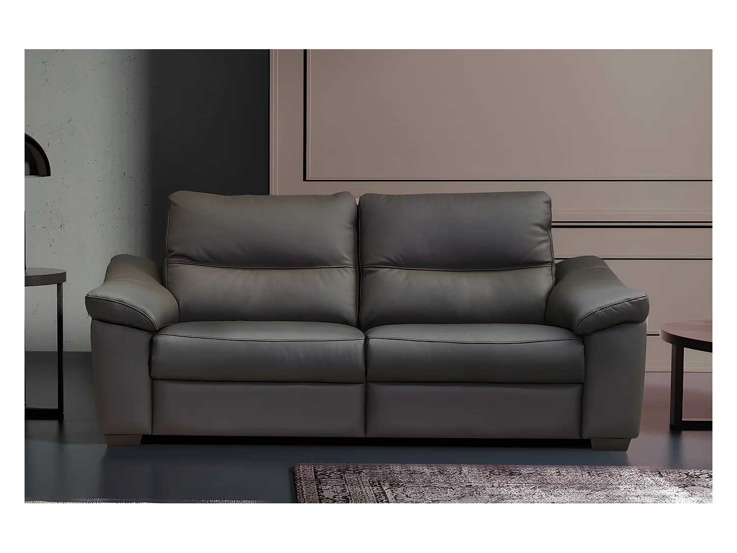 Canapé 3 places en 100% tout cuir épais italien vachette HAMBOURG, couleur anthracite