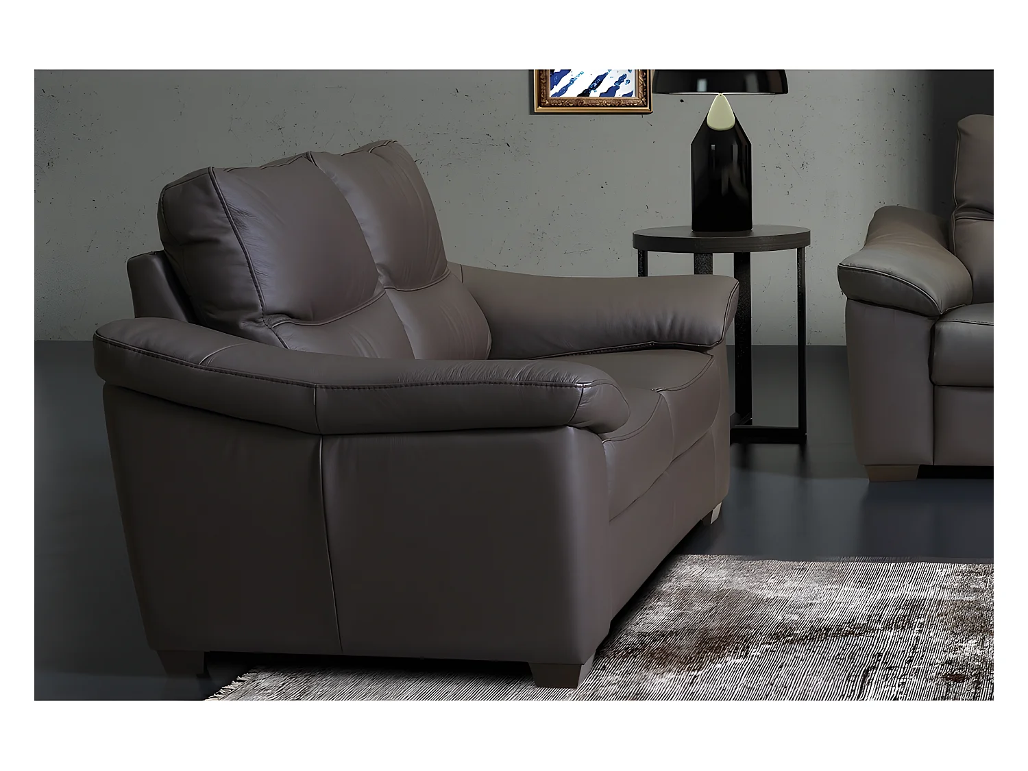 Canapé 3 places en 100% tout cuir épais italien vachette HAMBOURG, couleur anthracite