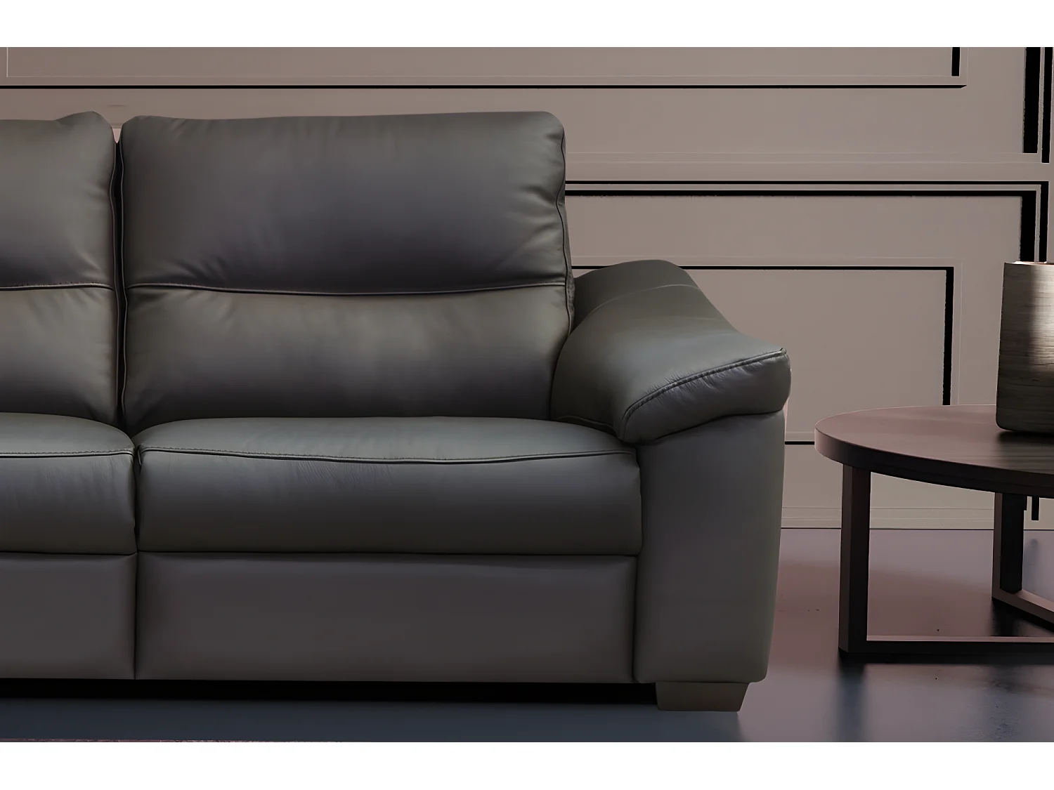 Canapé 3 places en 100% tout cuir épais italien vachette HAMBOURG, couleur anthracite