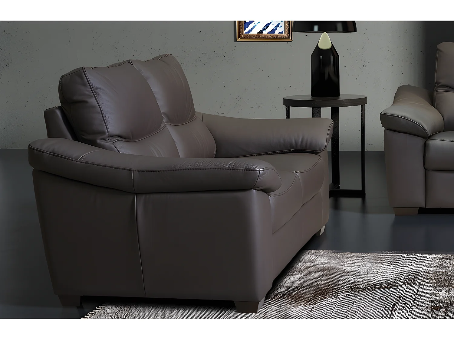 Canapé 3 places en 100% tout cuir épais italien vachette HAMBOURG, couleur anthracite