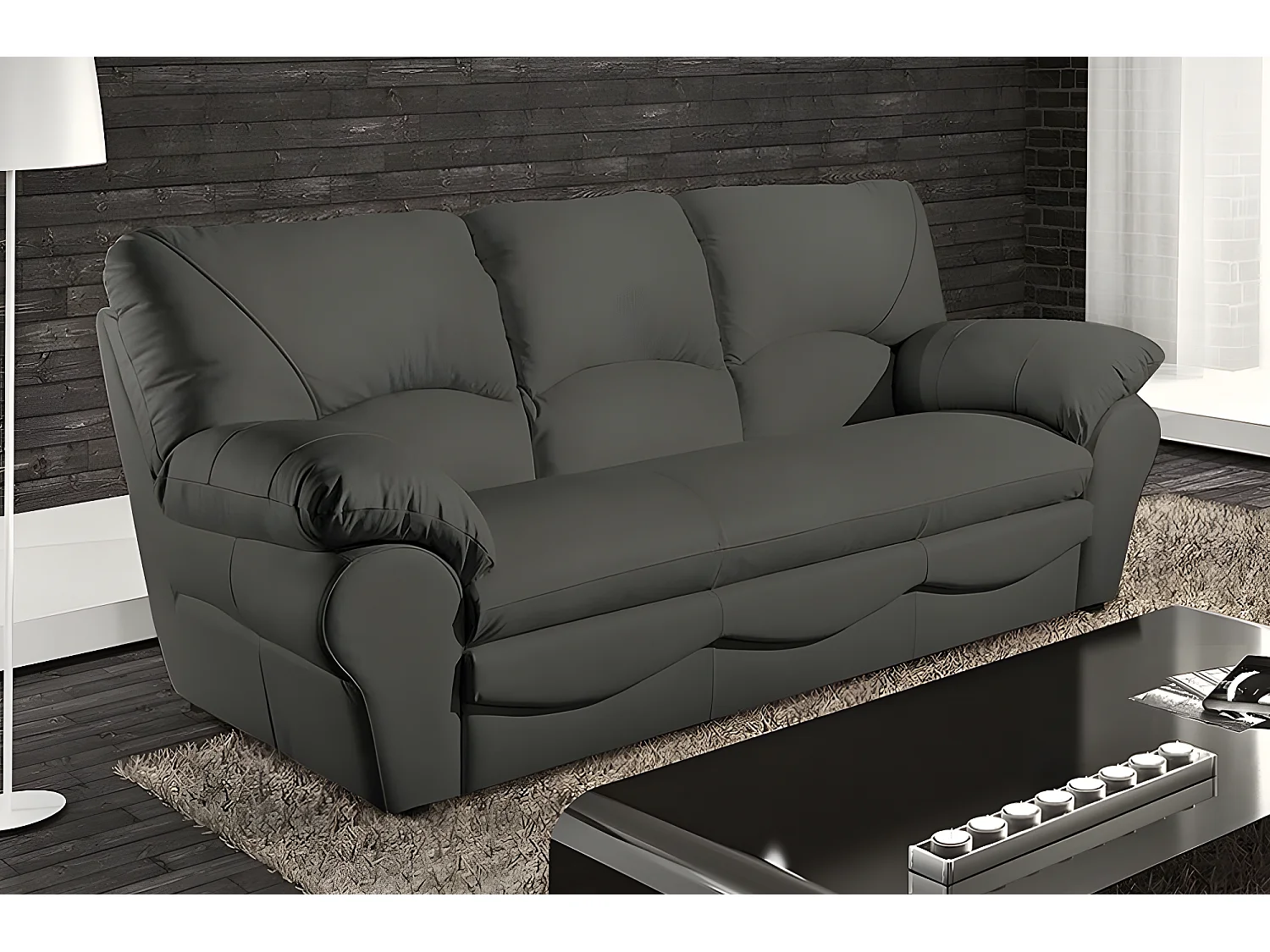 3-zitsbank van Italiaans kalfsleer OSATIS, donkergrijs, high-end