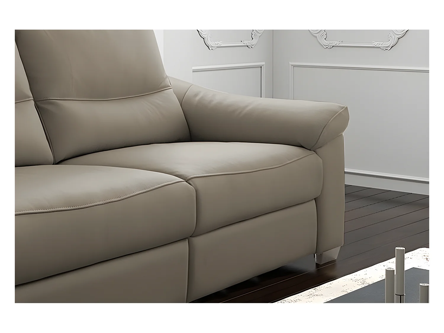 Canapé 2 places en 100% tout cuir épais italien vachette HAMBOURG, couleur taupe