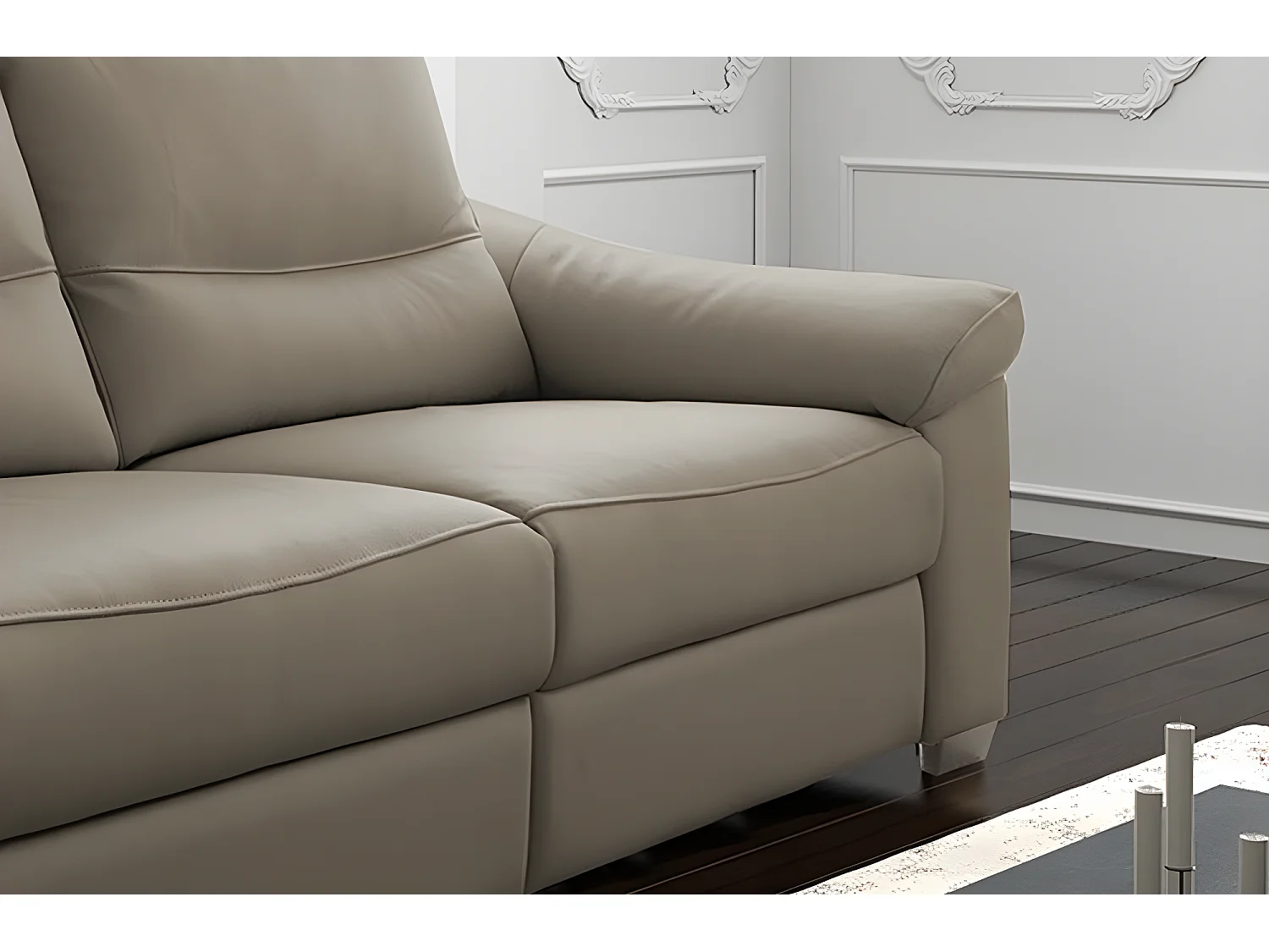 Canapé 2 places en 100% tout cuir épais italien vachette HAMBOURG, couleur taupe