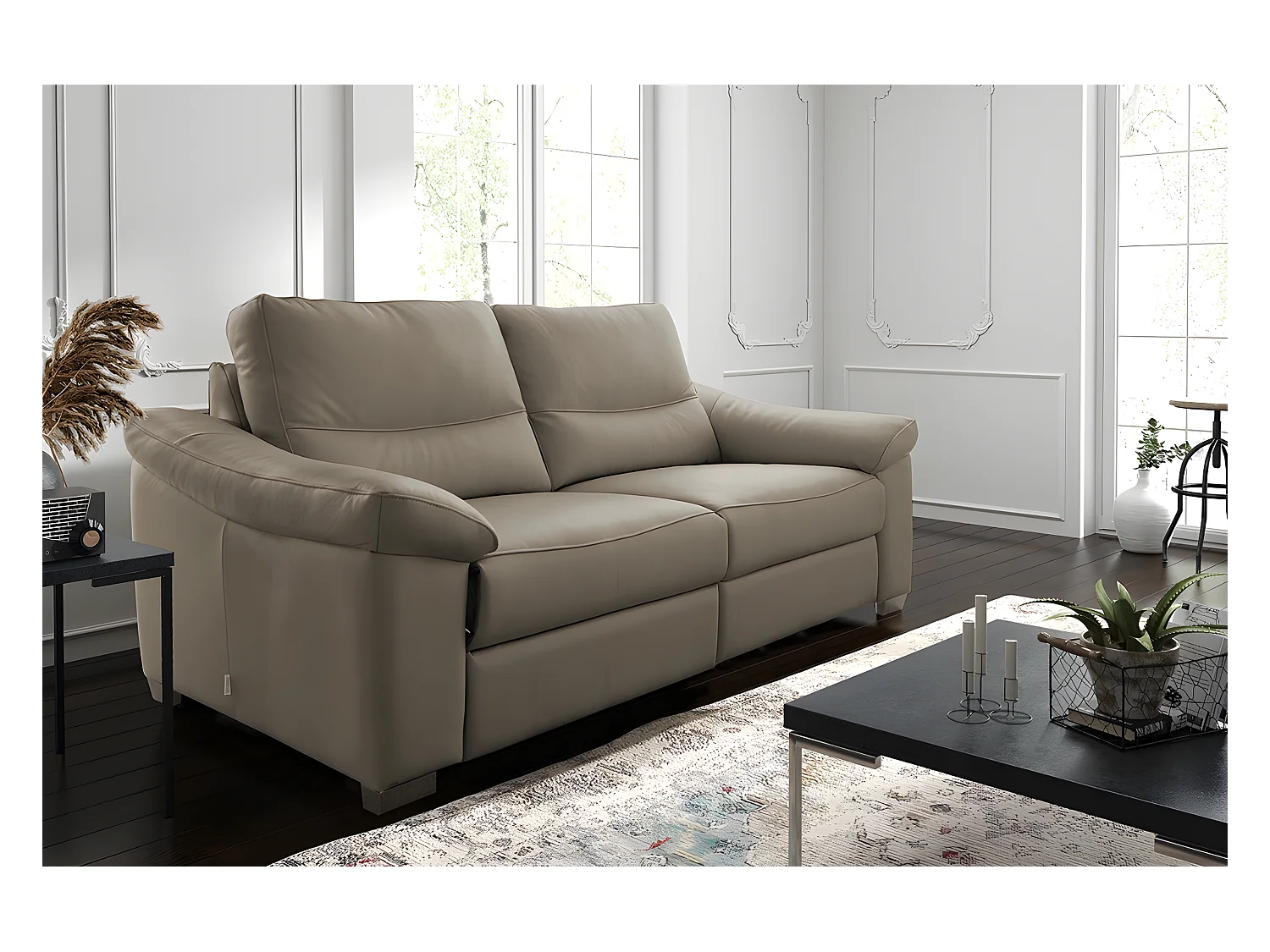 Canapé 3 places en 100% tout cuir épais italien vachette HAMBOURG, couleur taupe